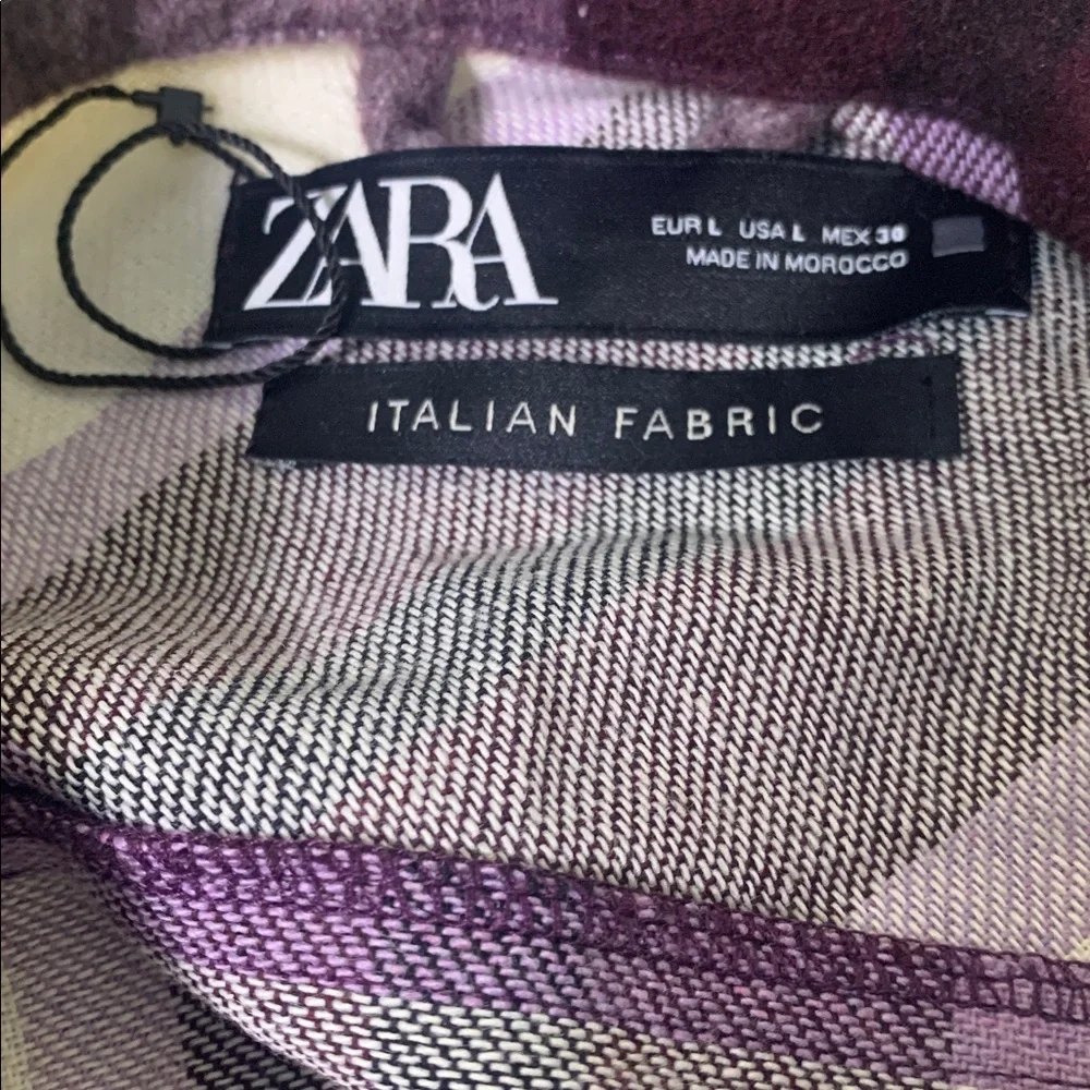 Zara Women's Purple Check Plaid Wool-Blend Overshirt Shacket Size Large - Picture 4 of 7
